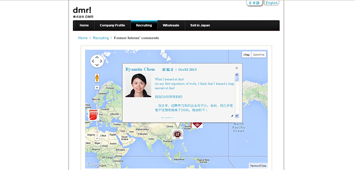 Show Intern's review using google map