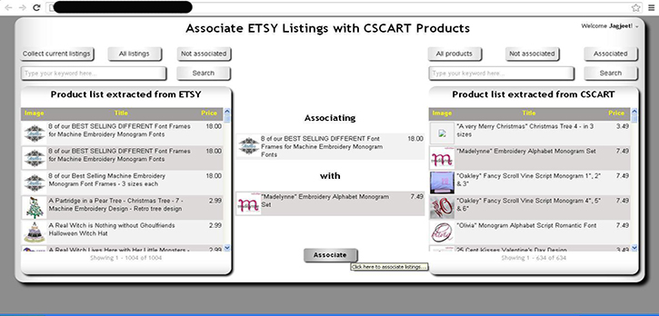 ETSY listing with cscart products